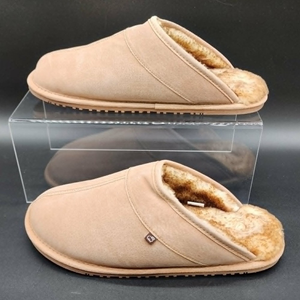 Lamo Men Scuff Suede Slippers Tan Faux Fur Lined XXL 12-13 House Shoes